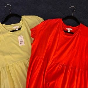 Lot of 2 Time & Tru Short Sleeve Flutter Tiered Dresses XL  1 Red and 1 Lime